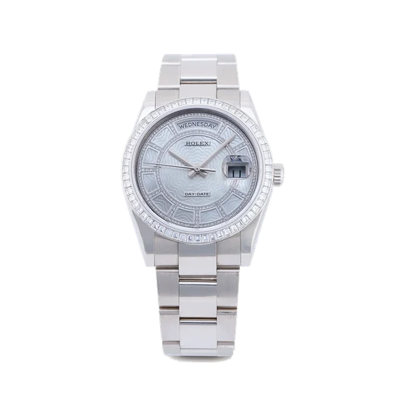 Rolex ROLEX REF. 118399, "DAY-DATE", 18K WHITE GOLD, DIAMOND-SET BEZEL AND DIAL kol saati