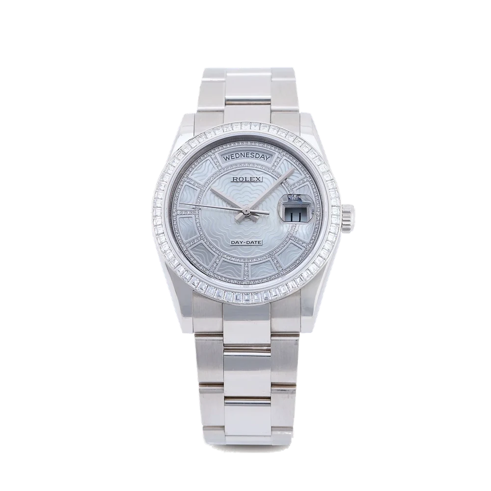 Rolex ROLEX REF. 118399, "DAY-DATE", 18K WHITE GOLD, DIAMOND-SET BEZEL AND DIAL 36 mm kol saati