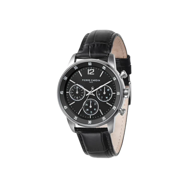 MONTROUGE PRIM Black Dial Multifunction watch with Black Leather Strap CMR.1002 kol saati