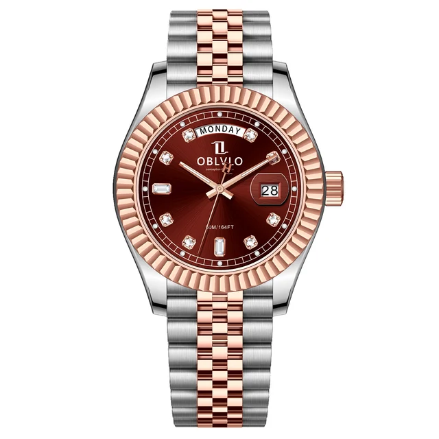 OBLVLO Gold Steel Strap ,Brown Dial RX-VJ-T RX Series,39mm,Two-tone Gold Steel Strap ,Brow