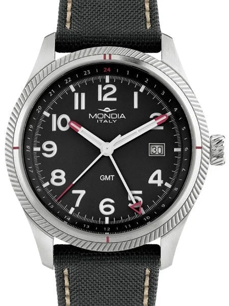 Mondia Madison Sport Quartz GMT Dual-Time Watch with Black Dial #MI762SS-01BK-CT kol saati