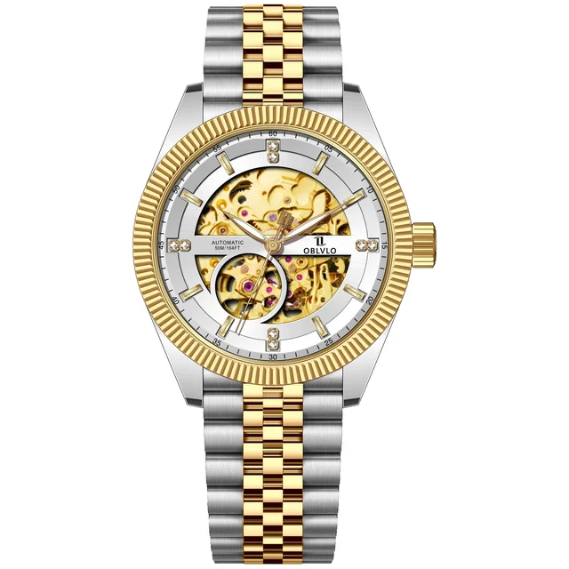 OBLVLO Steel Strap ,White Dial RX-SK-TWTS RX Series,40mm,Glod Steel Strap ,White Dial RX-S
