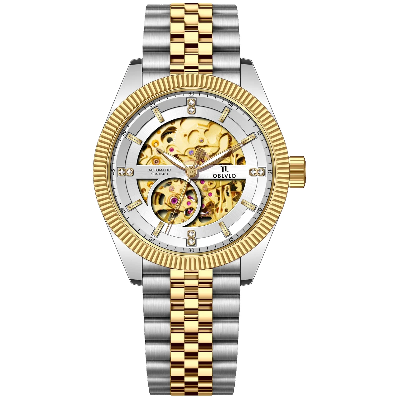 OBLVLO Steel Strap ,White Dial RX-SK-TWTS RX Series,40mm,Glod Steel Strap ,White Dial RX-SK-TWTS 40 mm kol saati