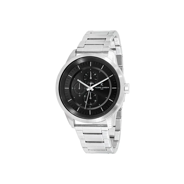 LES HALLES Black Dial Silver Multifunction Watch with Silver Metal Links Strap CCP.5014 ko