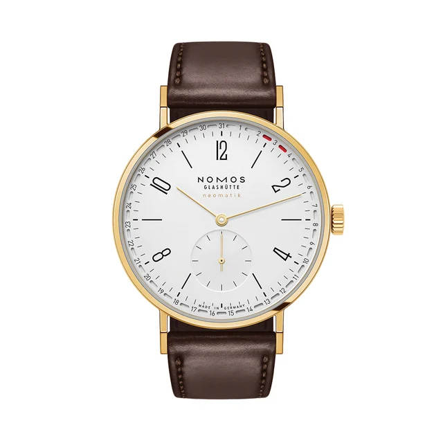 NOMOS Glashütte Tangente Neomatik Update Gold "Doré" 38.5mm - White on Leather Strap 196 k