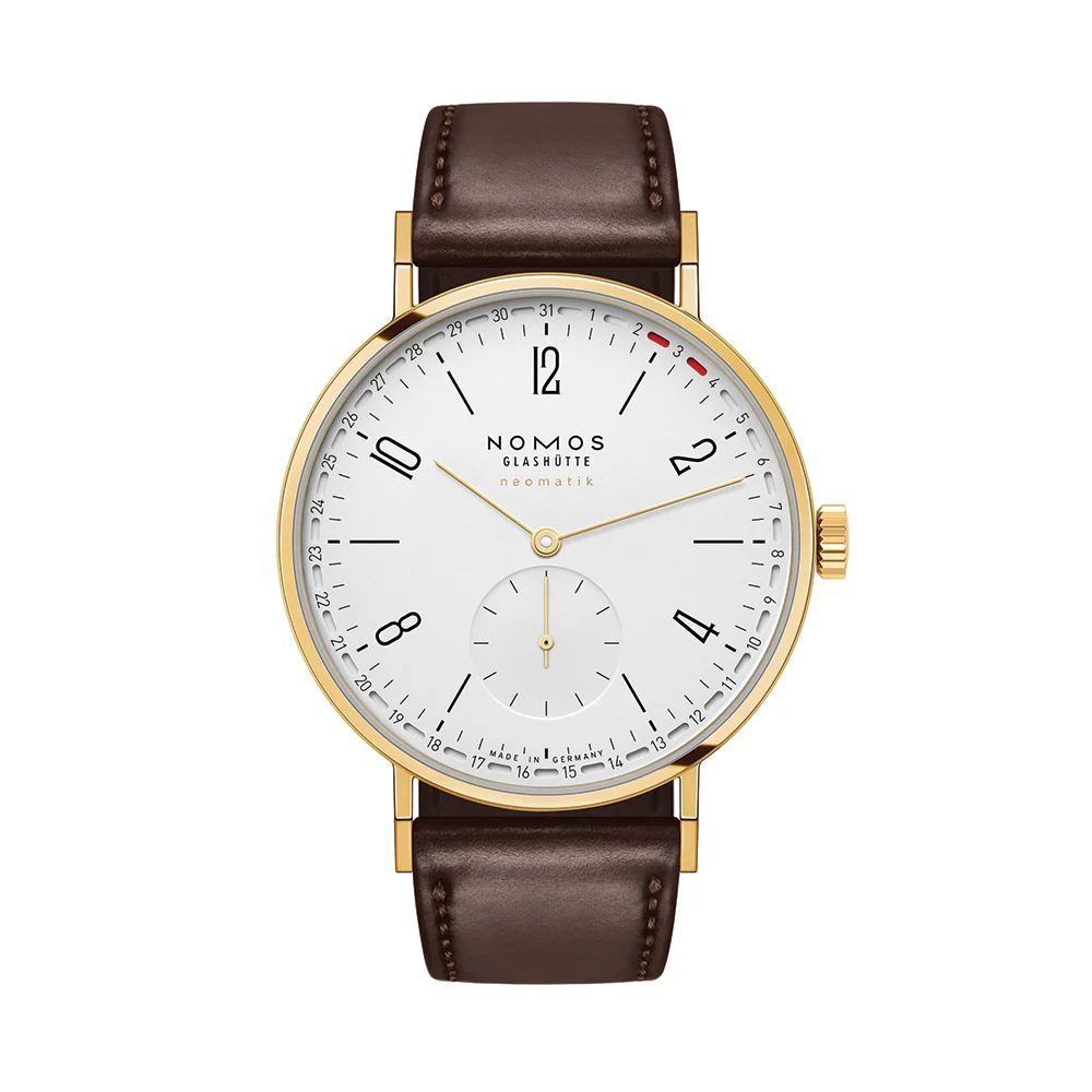 NOMOS Glashütte Tangente Neomatik Update Gold "Doré" 38.5mm - White on Leather Strap 196 38.5 mm kol saati