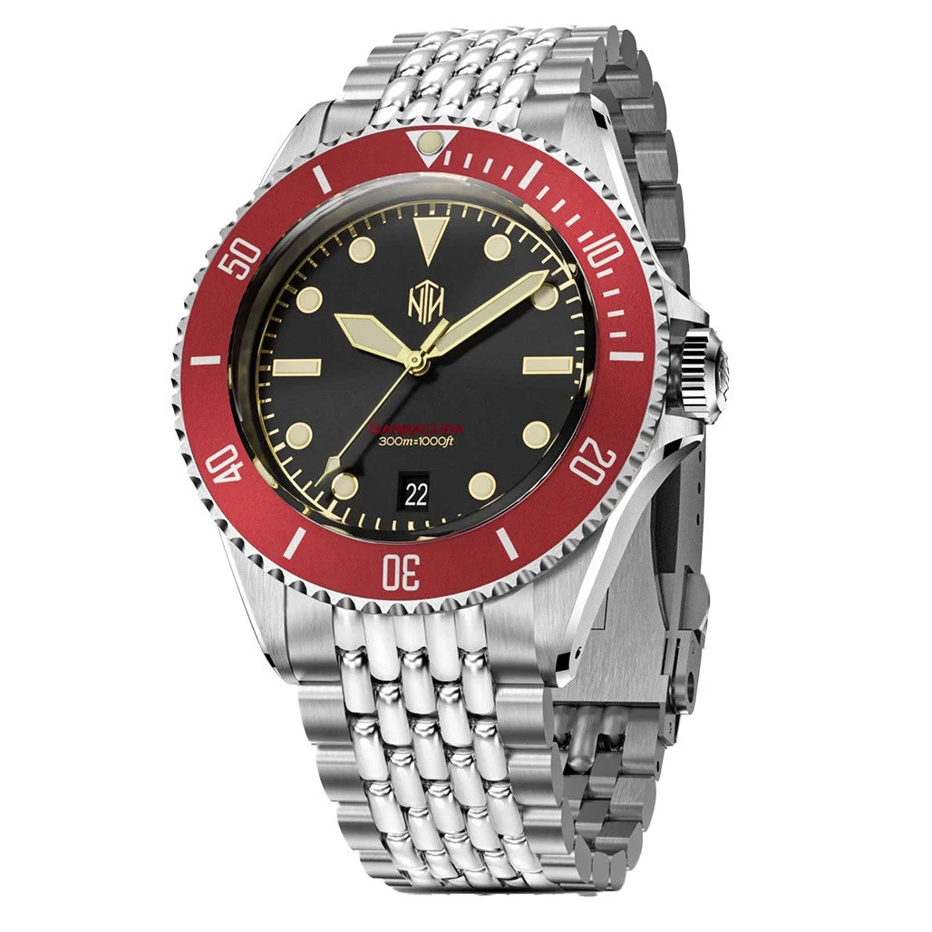 NTH Legends Series Barracuda Vintage Red Dive Watch with Date #WW-NTHL-BVRDB 48 mm kol saati
