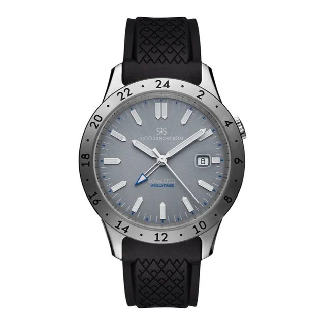 Sjöö Sandström Royal Steel Worldtimer Royal Steel Worldtimer SS-1836-WT Grey / Rubber kol
