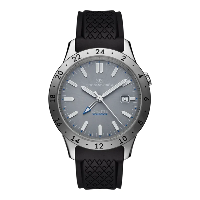 Sjöö Sandström Royal Steel Worldtimer Royal Steel Worldtimer SS-1836-WT Grey / Rubber 41 mm kol saati