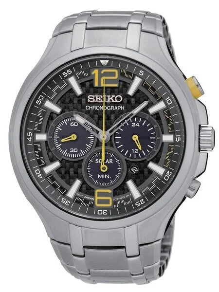 Seiko Core Series Black Carbon-Fiber Dial, Solar Chronograph with 24-Hour Sub-Dial #SSC449 45 mm kol saati