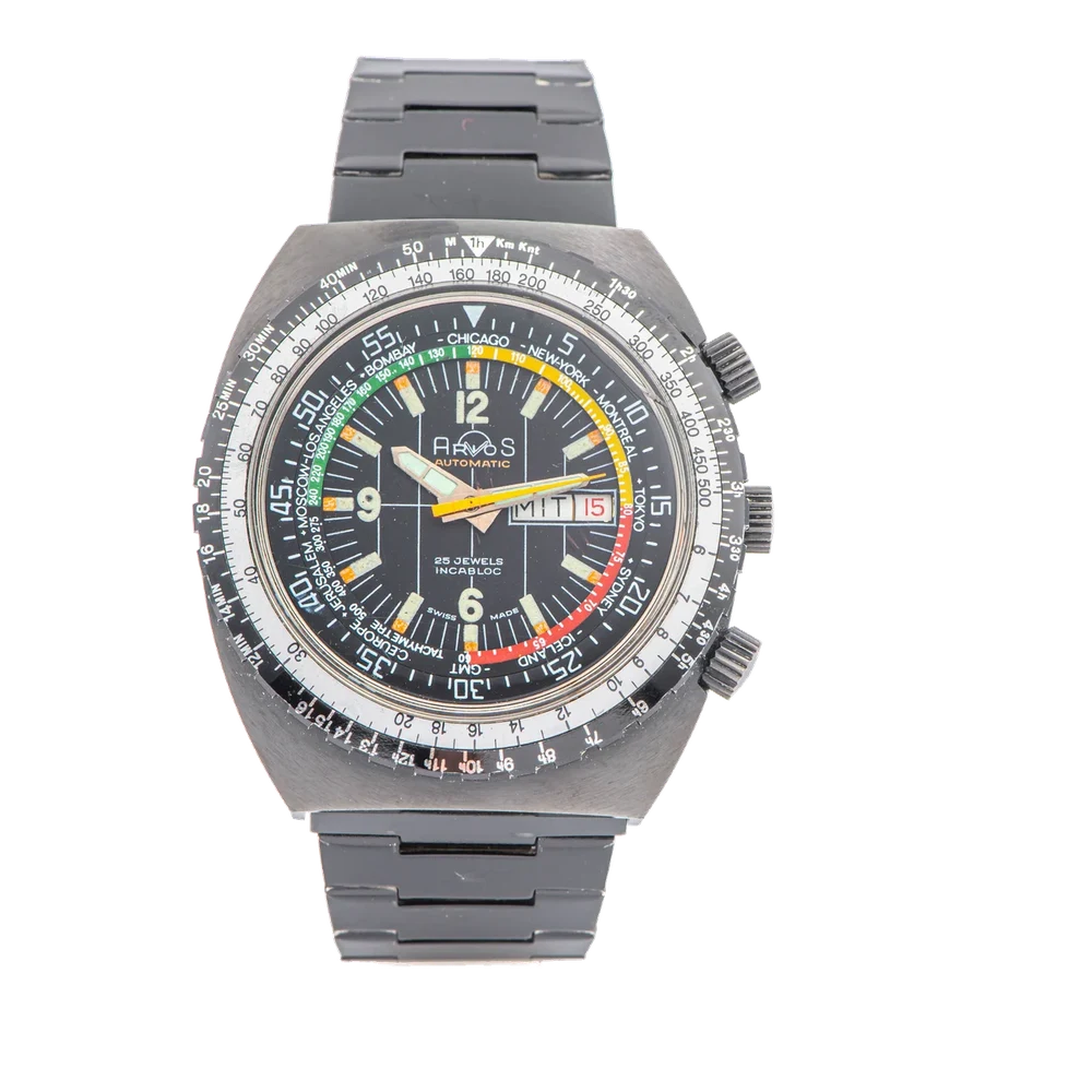 Arvos ARVOS, REF. 1601, WORLD TIME CHRONOGRAPH, PVD STAINLESS STEEL kol saati