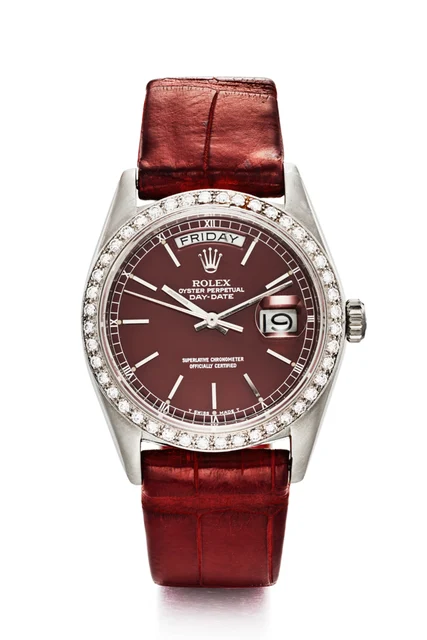 Rolex ROLEX REF 18046 DAY DATE RED STELLA PLATINUM AND DIAMOND kol saati