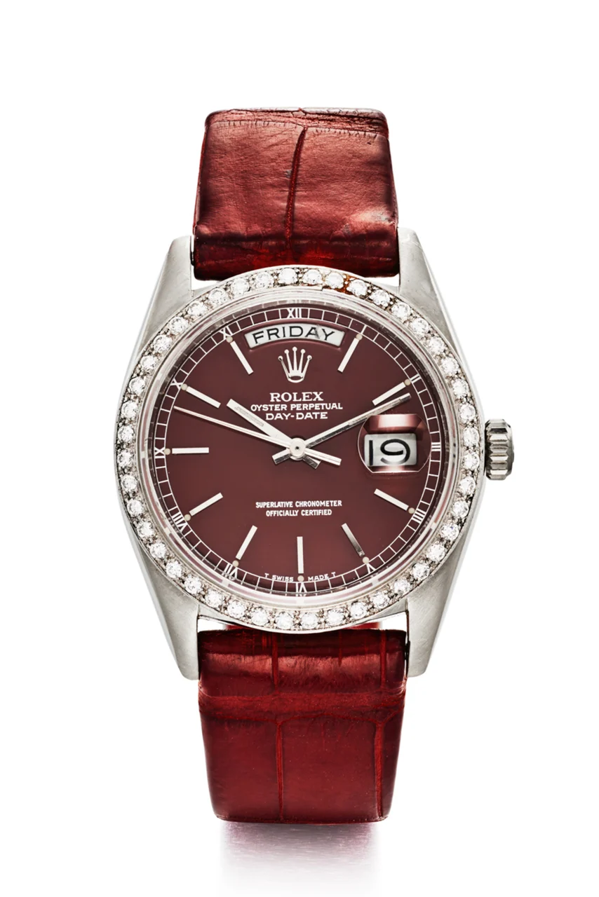 Rolex ROLEX REF 18046 DAY DATE RED STELLA PLATINUM AND DIAMOND kol saati