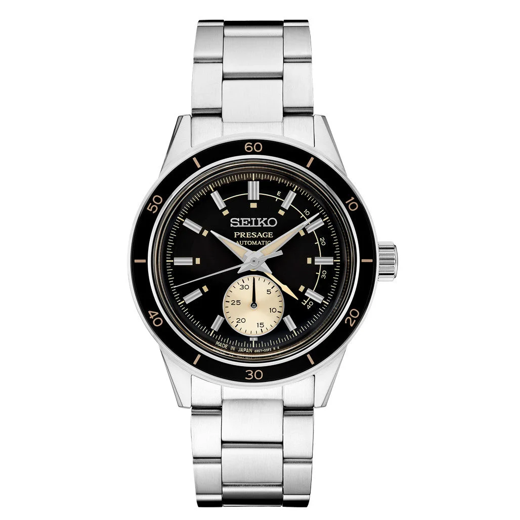 Seiko Presage 60's Style Automatic Dress Watch with Power Reserve Meter and Dark Grey Dial #SSA449 kol saati