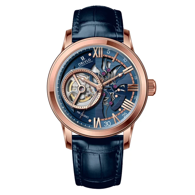 OBLVLO Leather Strap ,Blue Dial VM-Q-PLLL VM Series,42mm,Blue Leather Strap ,Blue Dial VM-