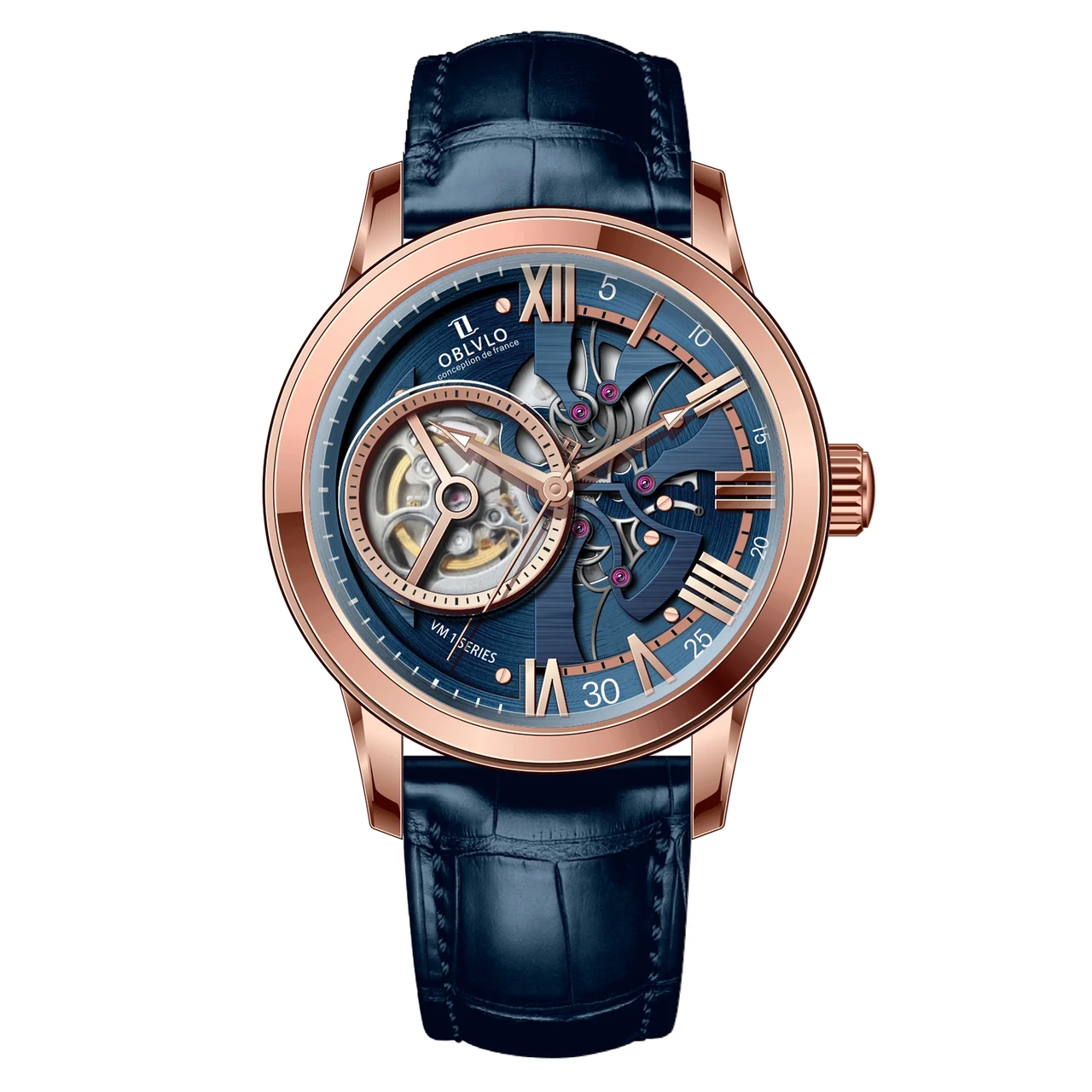 OBLVLO Leather Strap ,Blue Dial VM-Q-PLLL VM Series,42mm,Blue Leather Strap ,Blue Dial VM-Q-PLLL 42 mm kol saati