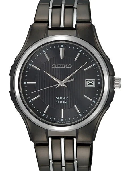 Seiko Solar Watch with 39mm Black Ion-Plated Stainless Steel Case and Bracelet #SNE125 kol