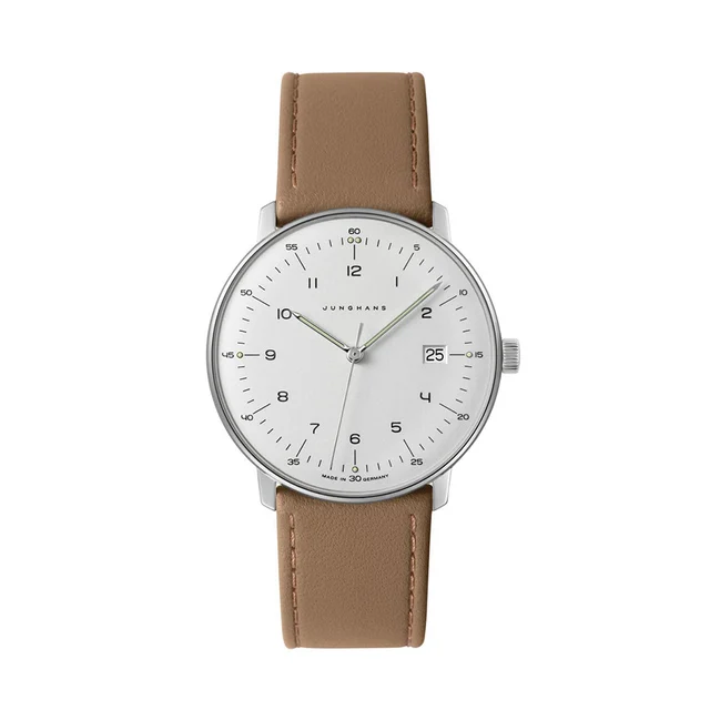 Junghans Max Bill Quartz 38mm - White on Leather Strap 41.4562.02 kol saati
