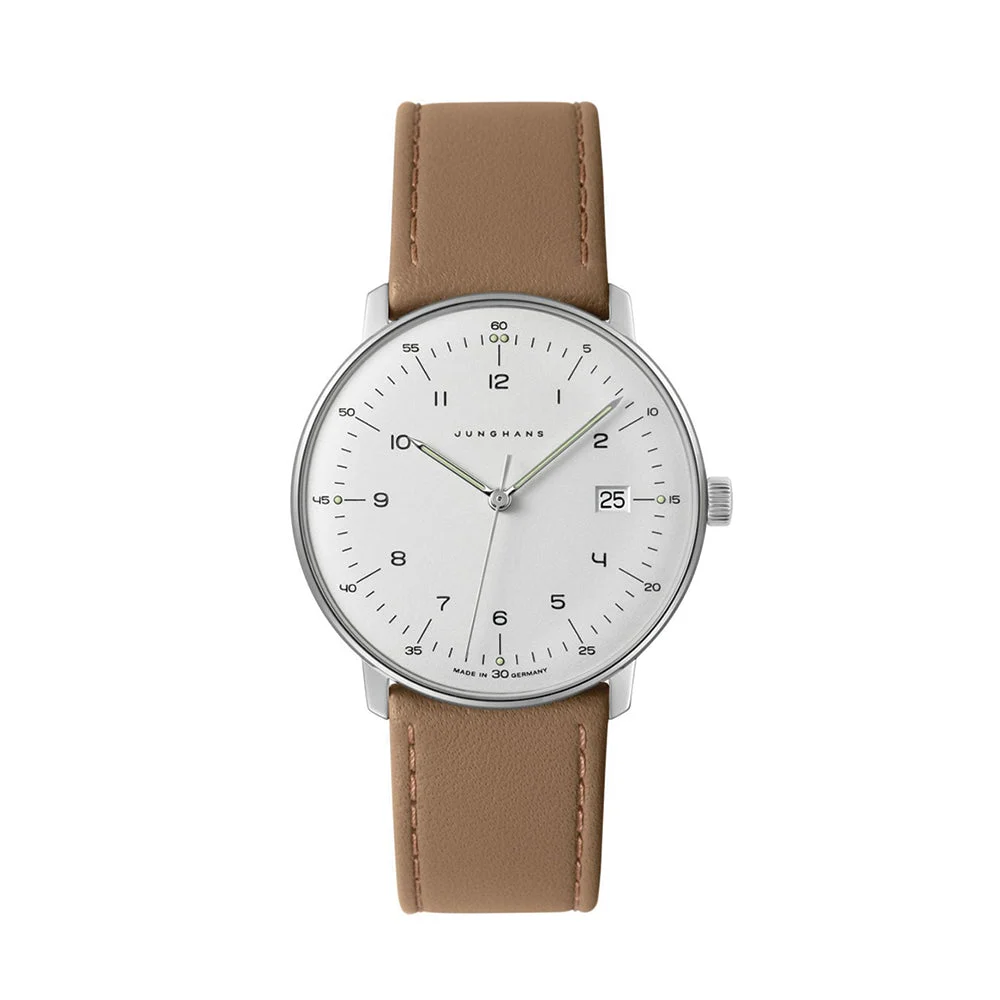 Junghans Max Bill Quartz 38mm - White on Leather Strap 41.4562.02 38 mm kol saati