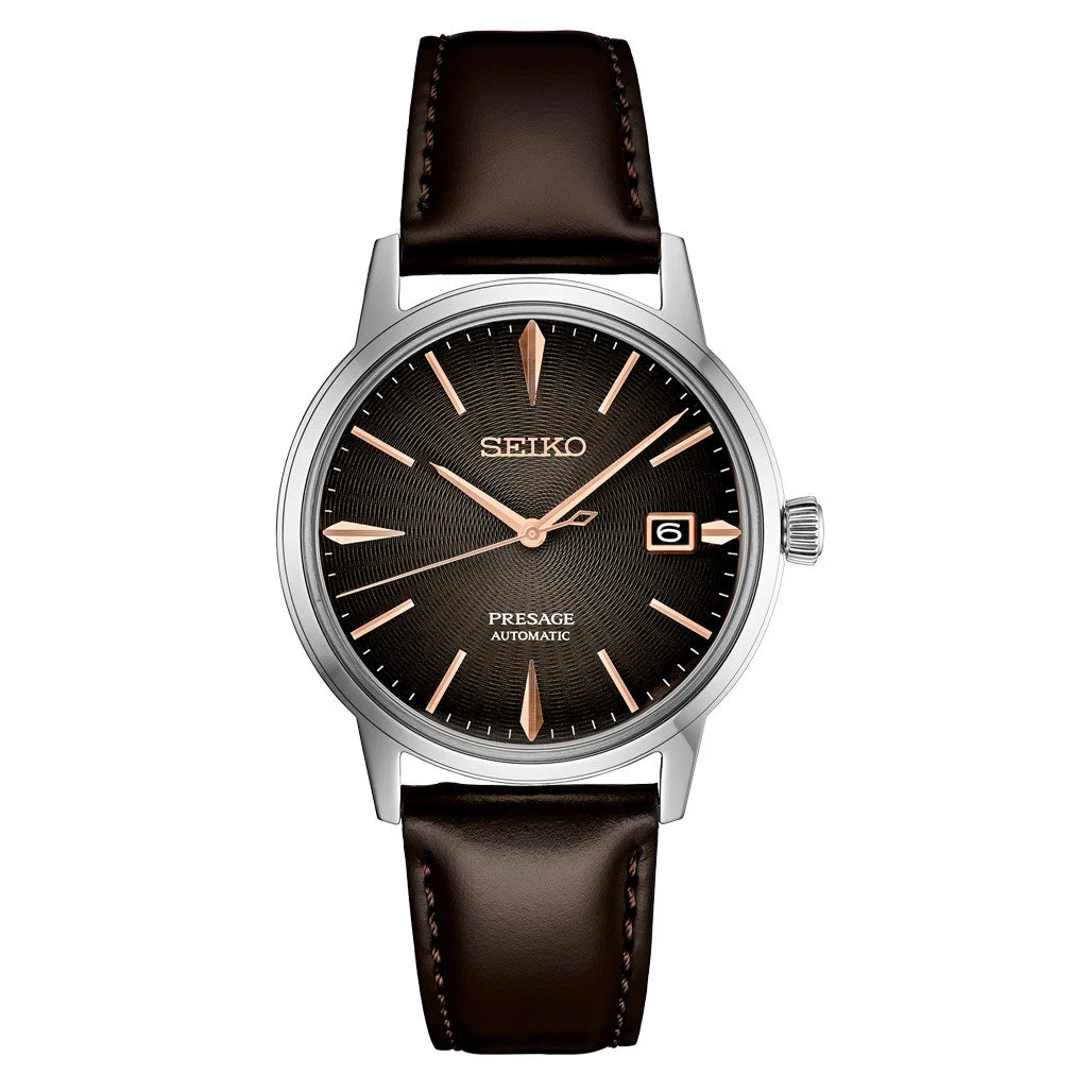 Seiko Presage Automatic Dress Watch with Gradated Gray/Brown Dial and Rose Gold Markers #SRPJ17 39.5 mm kol saati