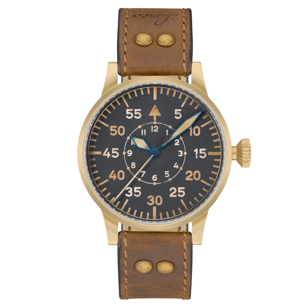 Laco Leipzig Bronze Type B Dial Swiss Mechanical Pilot Watch with Sapphire Crystal #862152 kol saati
