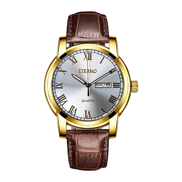 Eternowatch Eterno EM1902L Da Nâu Vàng Trắng kol saati