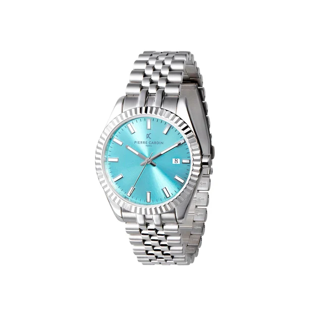OPERA MENS Opera Stainless Steel Date Watch with Fluted Bezel and Celeste Blue Dial COP.00