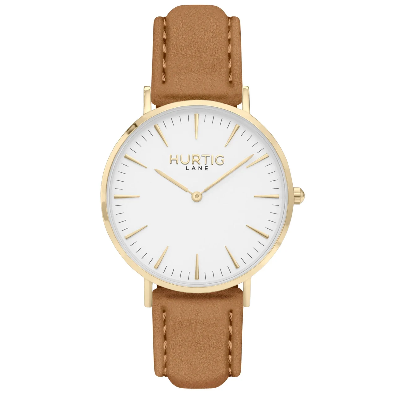 Hurtig Lane Vegan Watches Hymnal Vegan Watch Suede Gold, White & Camel 40 mm kol saati