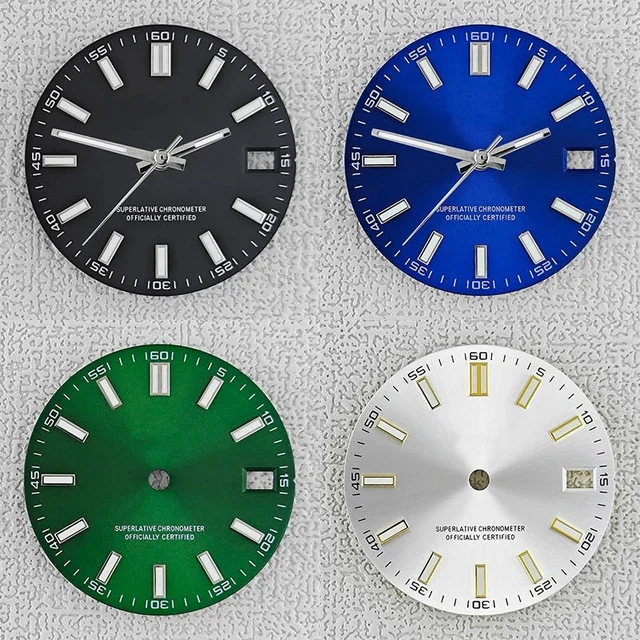 Tandorio double bar date window Watch Dial With Watch Hands Date Just Luminous Sunray Fit 