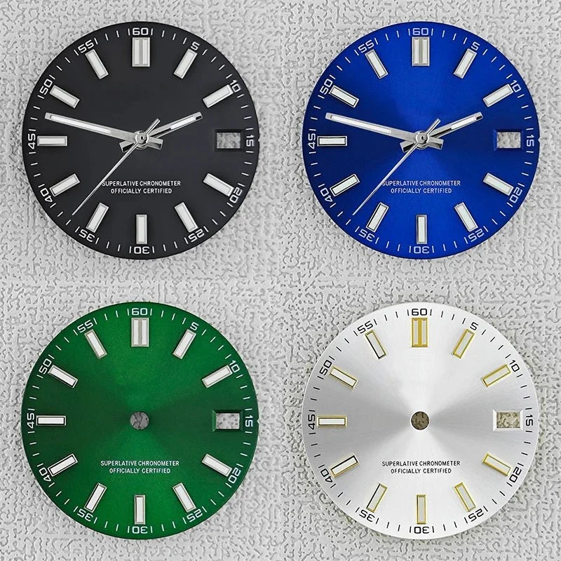 Tandorio Watches double bar date window Watch Dial With Watch Hands Date Just Luminous Sunray Fit NH35 NH36 Watch Faces Automatic Movement 14:29#Black Gold;200000046:201720836#S logo 28.5 mm kol saati