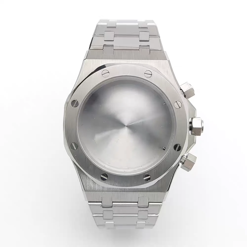 Tandorio Watches Steel 41mm VK63 Silver Engineer Watch Case Sapphire Glass Sapphire Glass Fit VK63 Quartz Movement Watch Accessories case1 41 mm kol saati