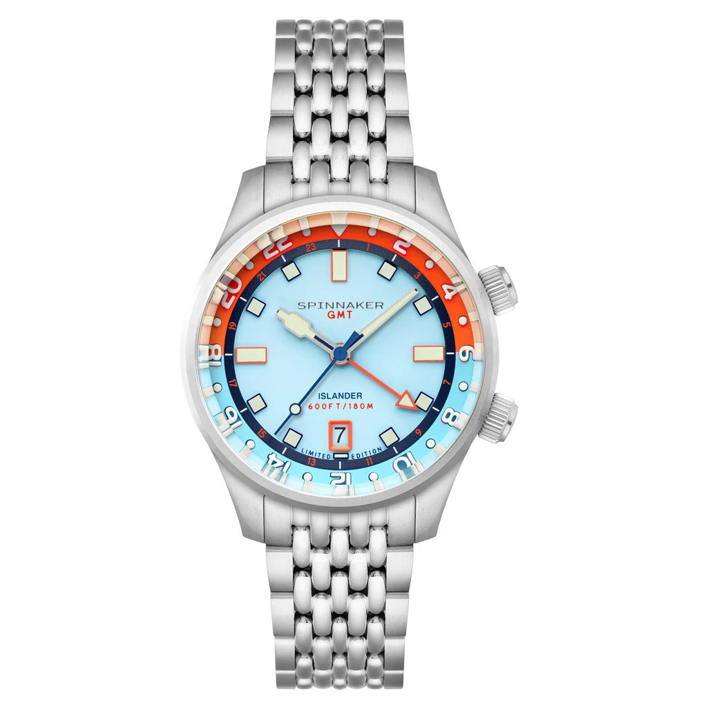 Spinnaker Islander Bradner GMT Automatic Watch with Blue and Orange Dial #SP-5150-LIW44 kol saati