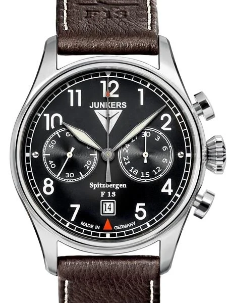 Junkers Spitzbergen F13 Mechanical Chronograph Watch, Sapphire Crystal #6110-2 kol saati