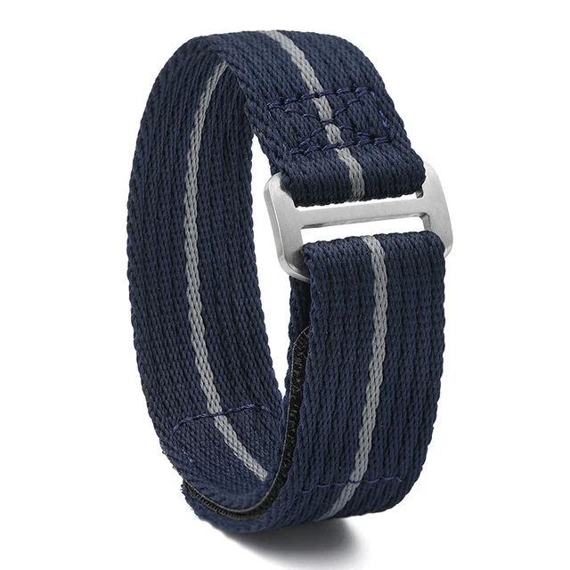 Heimdallr Magic Tape Soft Nylon Watchband 自制涤纶魔术贴表带- 深蓝/白线-20MM-L码 （库存）13 kol saati