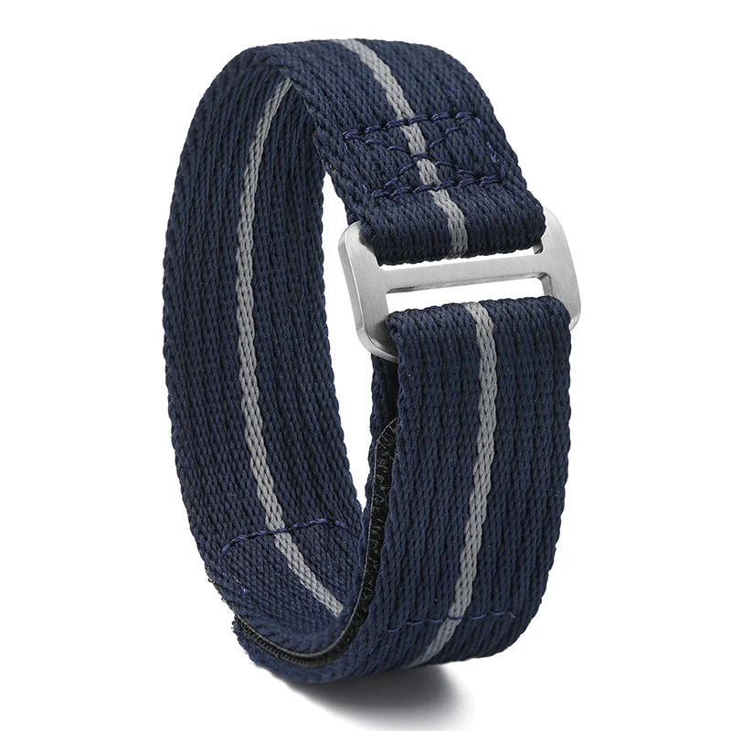 Heimdallr Magic Tape Soft Nylon Watchband 自制涤纶魔术贴表带- 深蓝/白线-20MM-L码 (库存)13 29 mm kol saati
