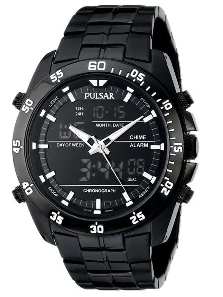 Pulsar The Go Watch with Daily Alarm, Stopwatch, and Hourly Chime #PW6011 46 mm kol saati
