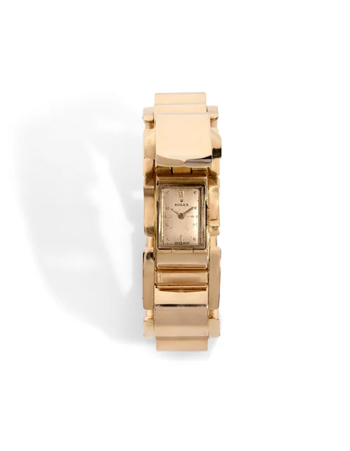Rolex Ref. 4322, ’s bracelet-watch “à capot” with concealed dial; 18K pink gold kol saati