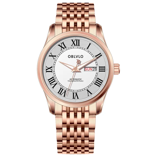 OBLVLO gold Steel Strap,White Dial GC-SIM GC Series,41mm,Rose gold Steel Strap,White Dial