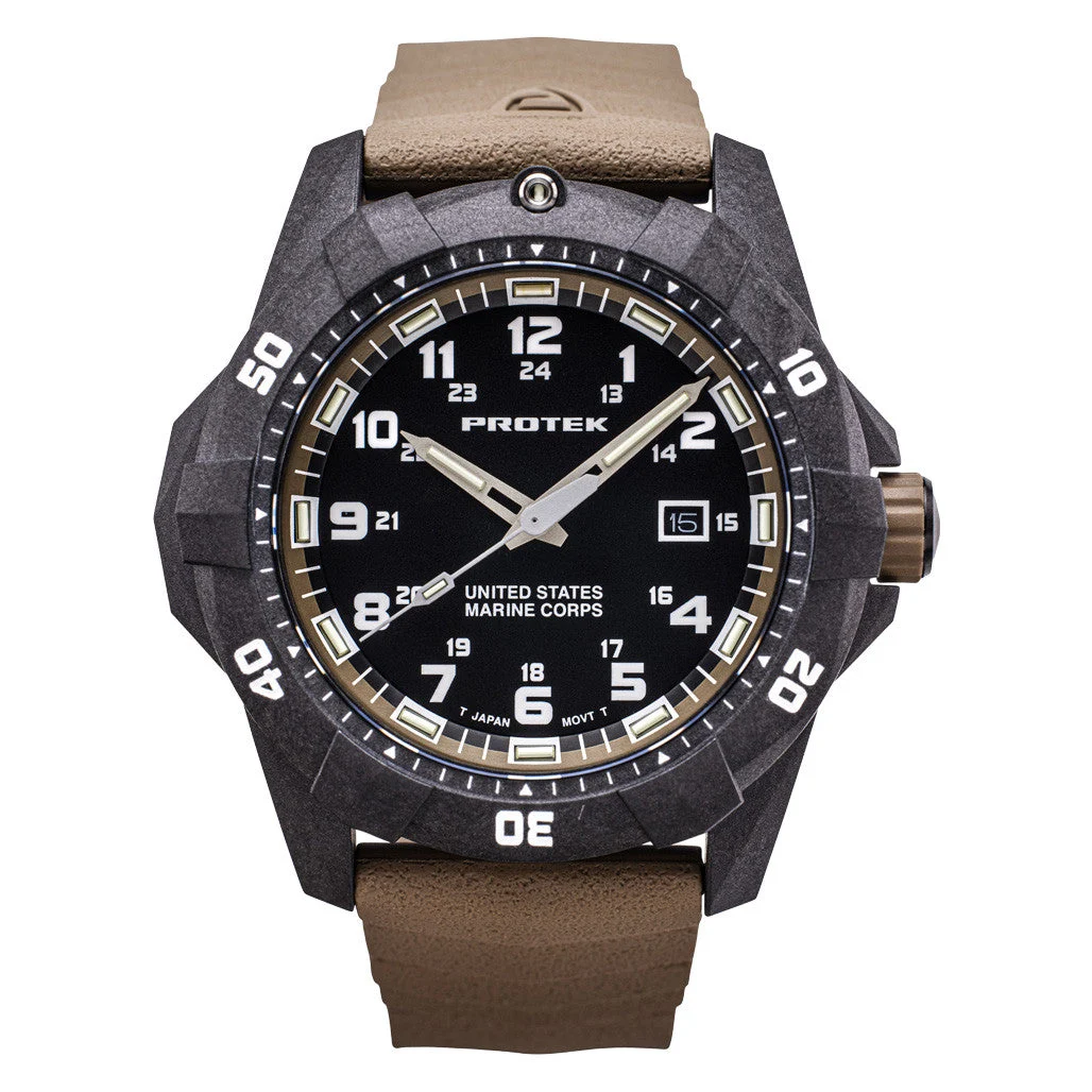Protek Carbon Composite Official USMC Tritium Dive Watch with Sand Accents #PT1016D-USMC kol saati