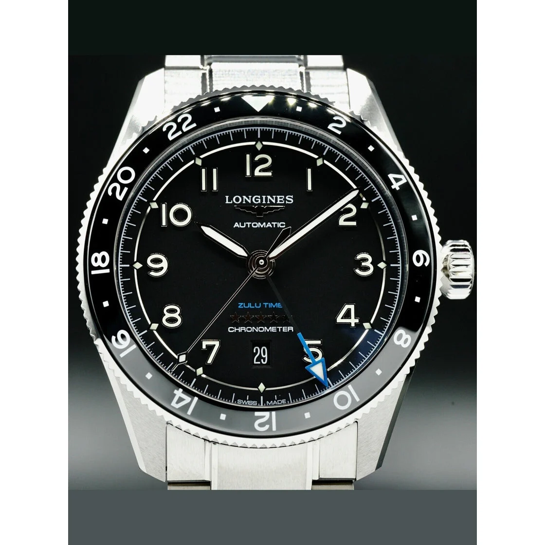Longines Spirit Zulu Time Black Dial on Bracelet 42mm 210000053887 42 mm kol saati