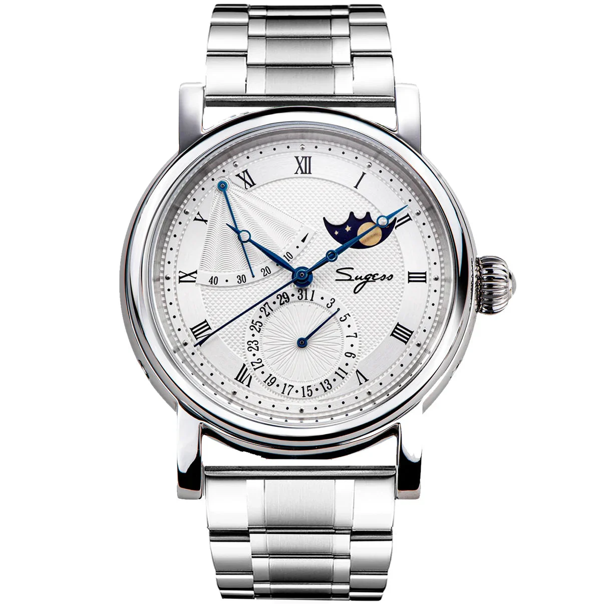 Sugess MoonPhase Master S426 Stainless Steel Case Power Reserve Ind 40 mm kol saati