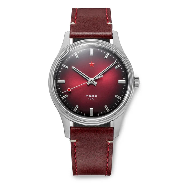 Red Star Dress Watch with Burgundy Dial and Mechanical Movement #8598-R kol saati