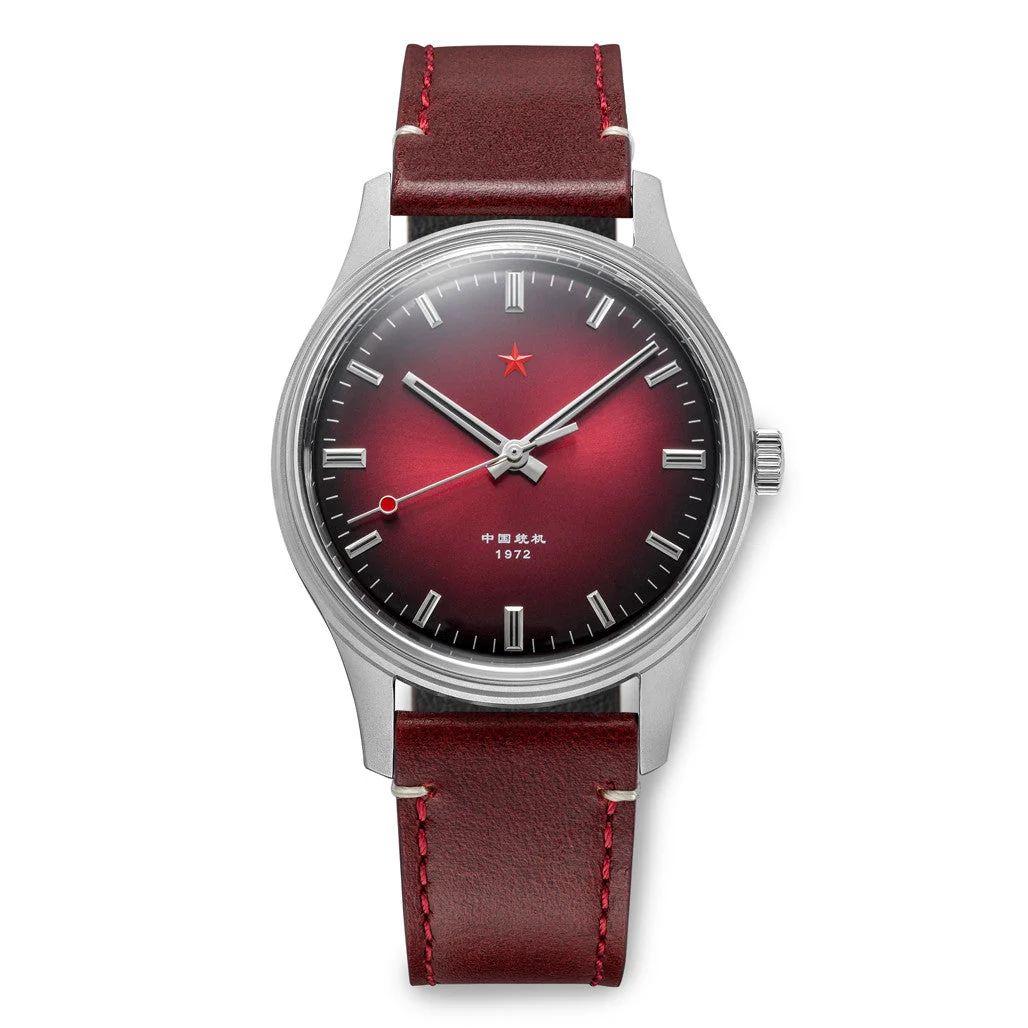 Red Star Dress Watch with Burgundy Dial and Mechanical Movement #8598-R kol saati