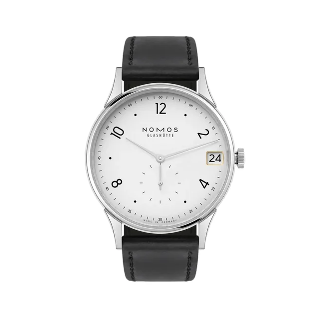 NOMOS Glashütte Minimatik Date 39mm - White Silver-Plated on Leather Strap 1250 kol saati