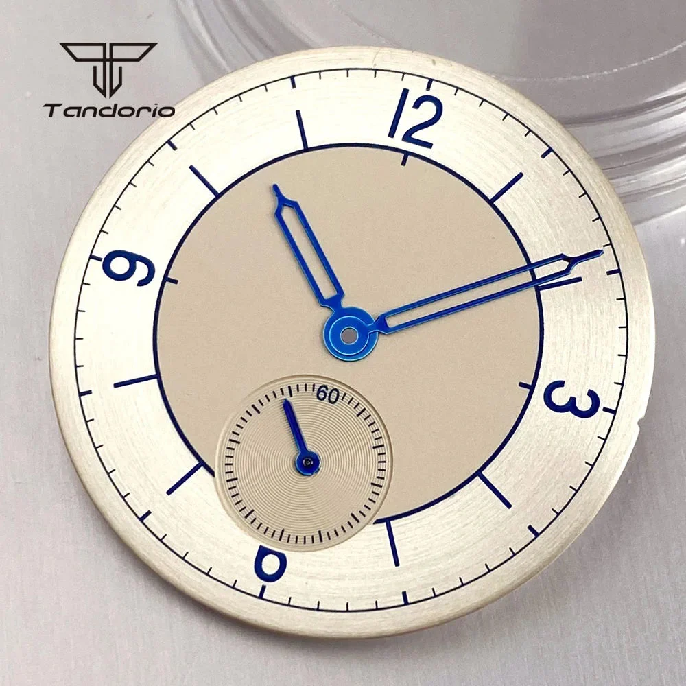 Tandorio Watches dial set for ST1701 Dial+Blue Hands Set Sterile Retro watch Face 6 o'clock Sub Second Silver/Beige 12000052655076741 31 mm kol saati