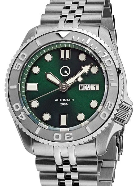 Islander Green Dial Automatic Dive Watch with Bracelet, Double-Domed AR Sapphire Crystal, and Embossed Ceramic Bezel Insert #ISL-44 46 mm kol saati
