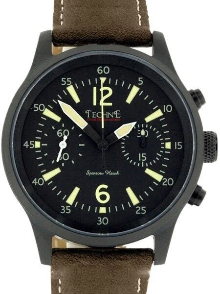 Techne Black PVD SparrowHawk Hand Wind Pilot Chronograph with 30-minute Stopwatch #373.161