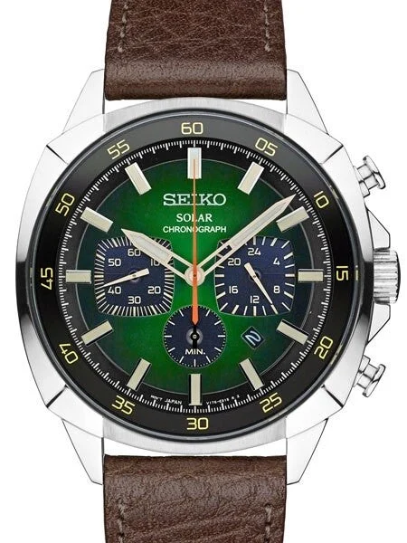 Seiko Solar Quartz Chronograph with Stop-Watch and 24-hour Sub-Dial #SSC513 kol saati