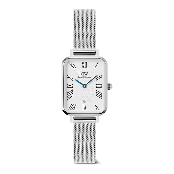 DANIEL WELLINGTON Quadro 20x26 Roman Numerals Date Sterling White S DW00600863 kol saati