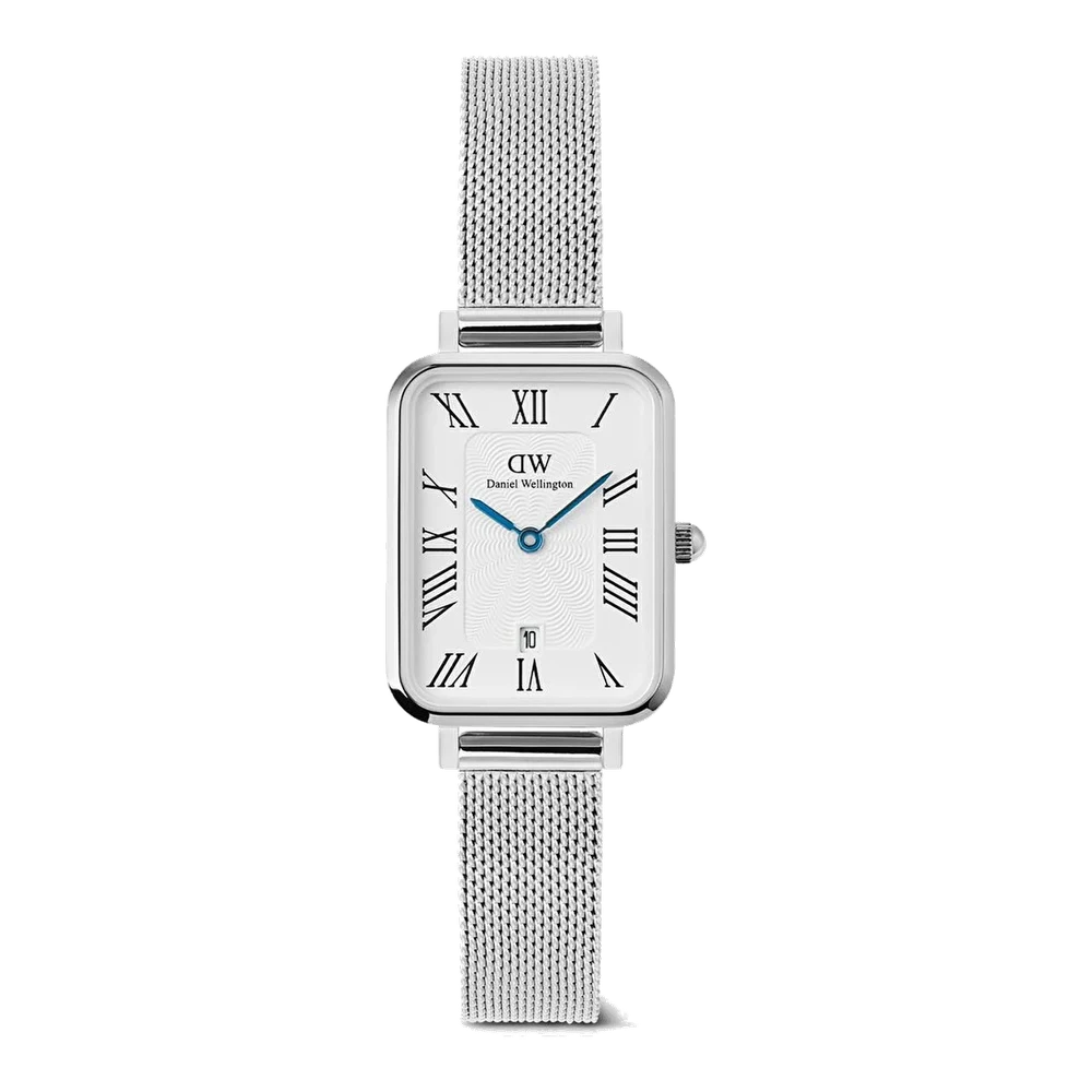 DANIEL WELLINGTON Quadro 20x26 Roman Numerals Date Sterling White S DW00600863 20 mm kol saati